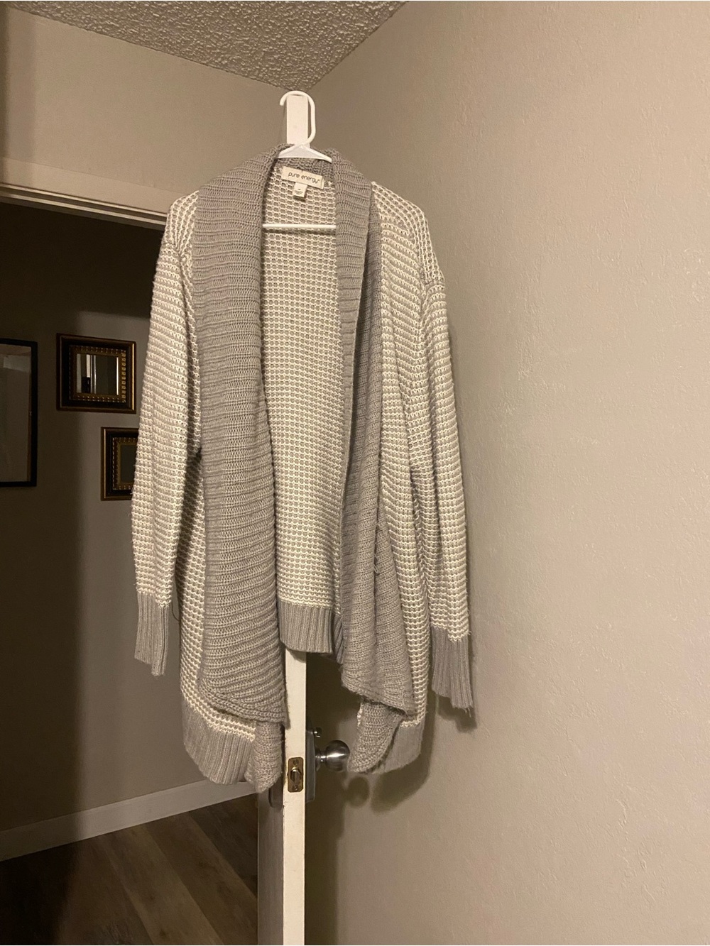Pure Energy Two-Tone Open Front Cardigan - Gray & Cream